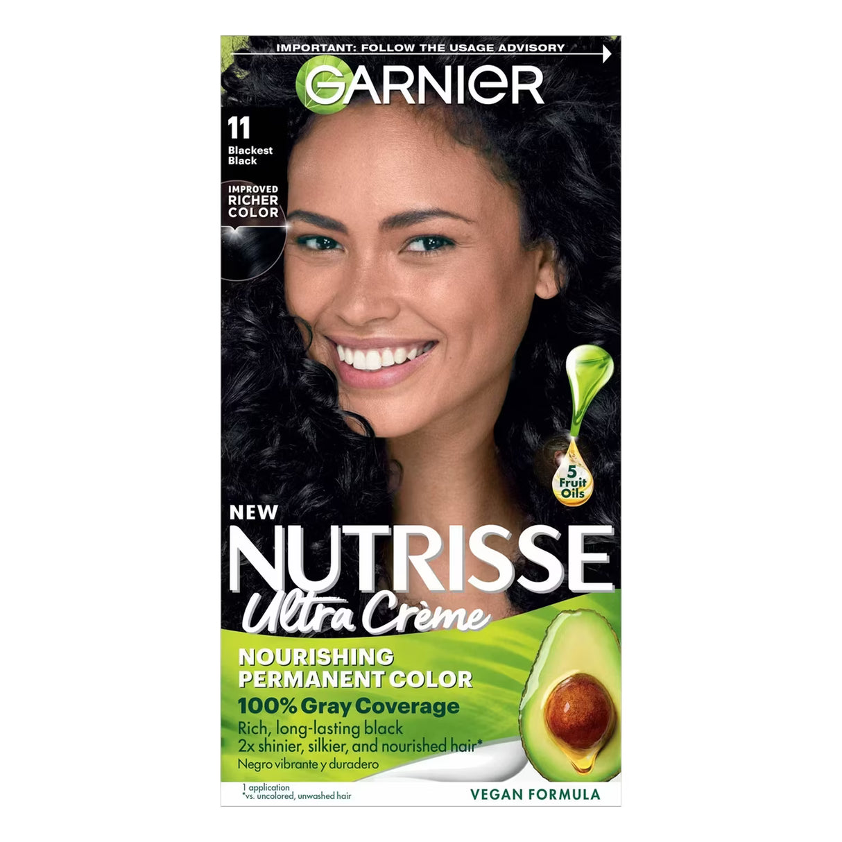 Garnier Nutrisse Ultra Crème Permanent Hair Color Kit, #11 Blackest Black  - 12 Pack