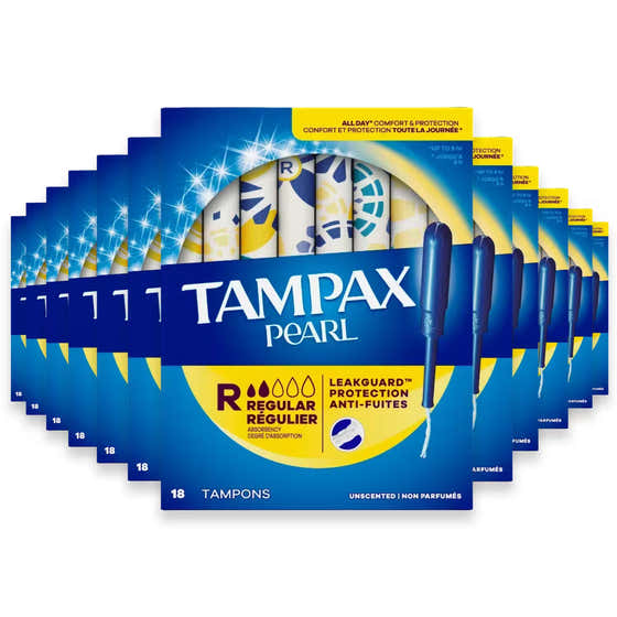 Tampax Pearl Tampons Regular Absorbency Unscented – 18 Count – 12 Pack | Tampax - Feminine Care