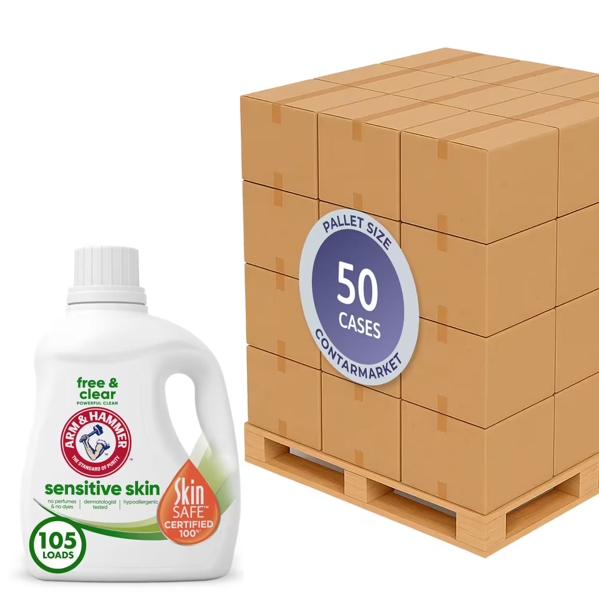 Arm & Hammer Sensitive Skin Free & Clear Liquid Laundry Detergent – 105 fl oz – 4 Pack - 50 Cases pallet