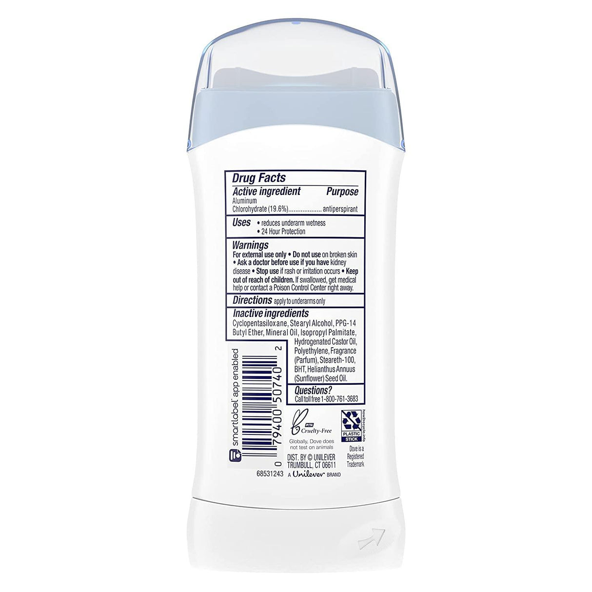 Dove Invisible Solid Antiperspirant  Deodorant Stick for Women Sensitive, 2.6 oz - 120 Pack