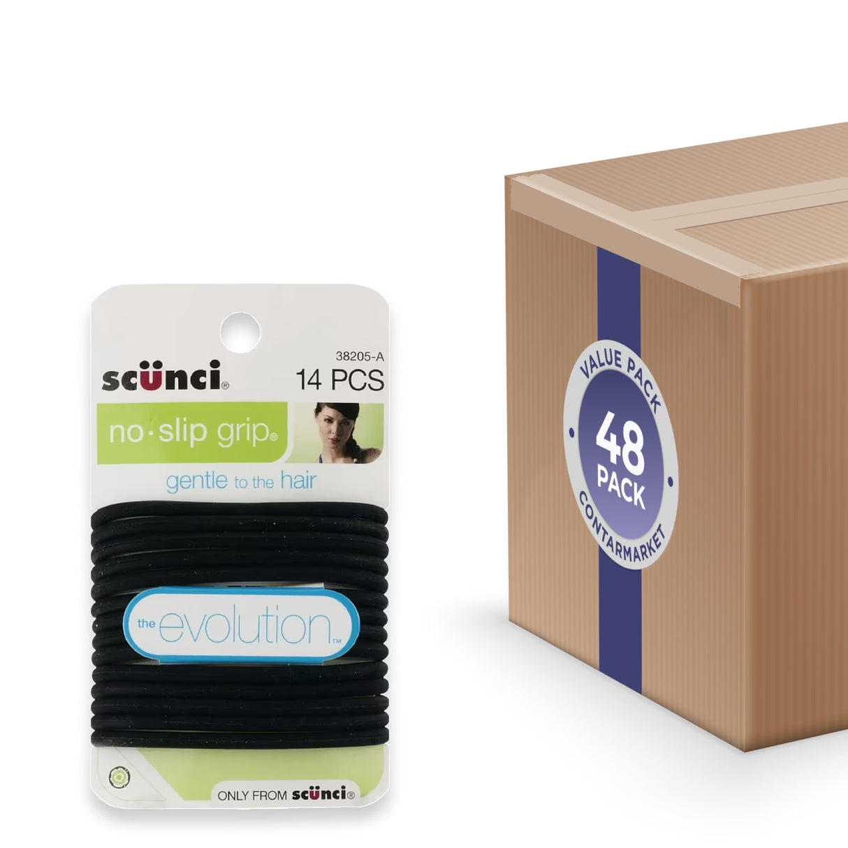 Scünci No-Slip Evolution Wide Band Hair Elastics – 14 Count – 48 Pack