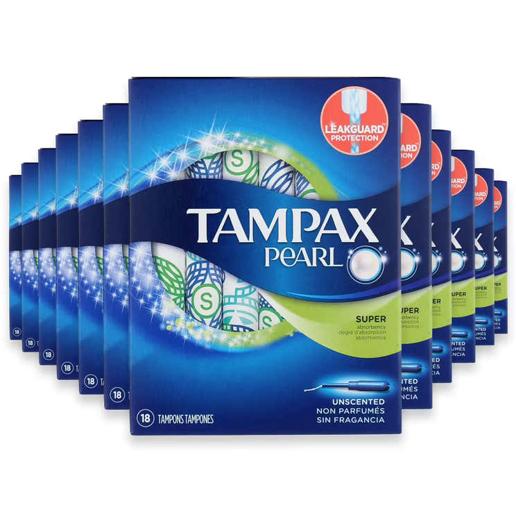 Tampax Pearl Tampons Super Absorbency Unscented – 18 Count – 12 Pack | Tampax - Pre Order