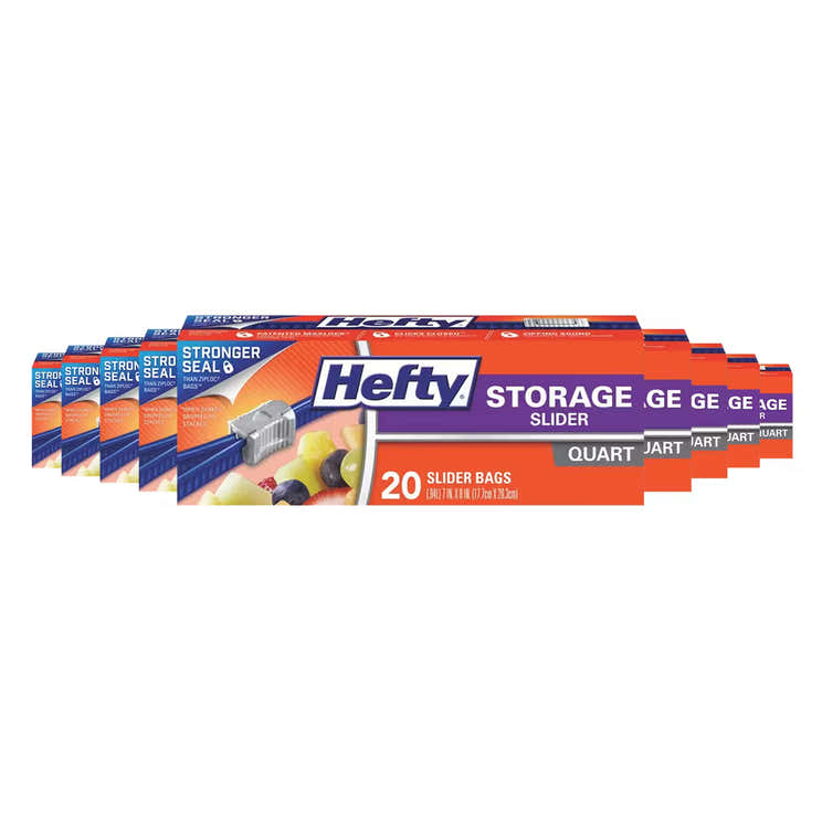 Hefty Slider Kitchen Storage Bags Quart Size – 20 Count – 9 Pack | Hefty - Pre Order