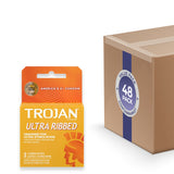 Trojan Lubricated Condoms, Ultra Ribbed, 3 Ct - 48 Pack