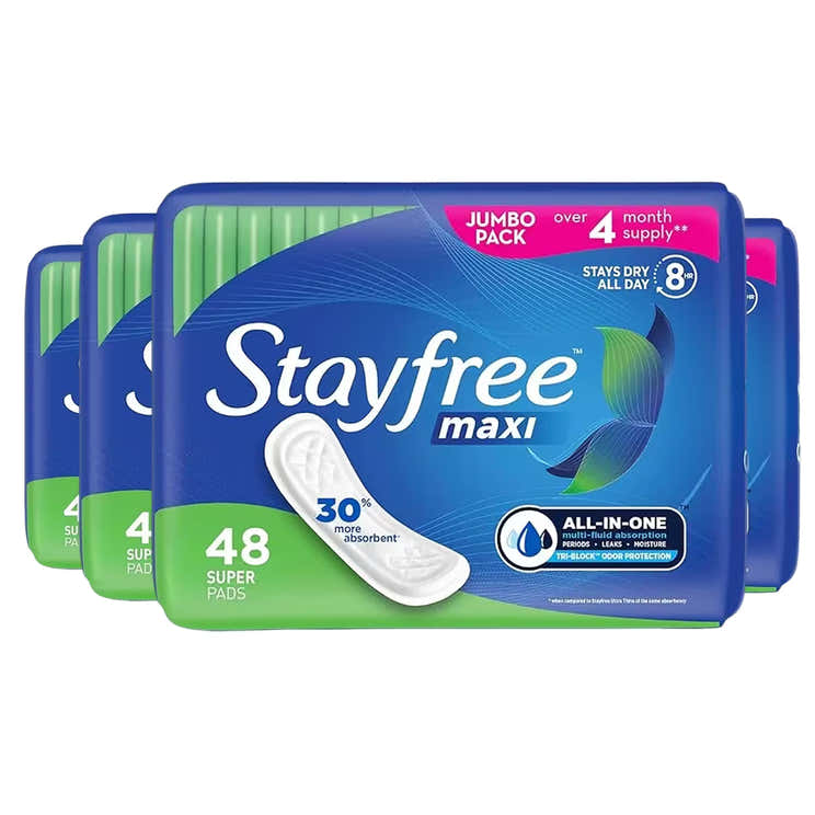 Stayfree Maxi Pads Super Absorbency Wingless – 48 Count – 4 Pack | Stayfree - Pre Order
