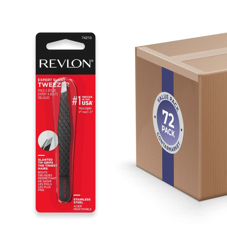 Revlon Stainless Steel Slant Tip Tweezers - 72 Pack | Revlon - Pre Order