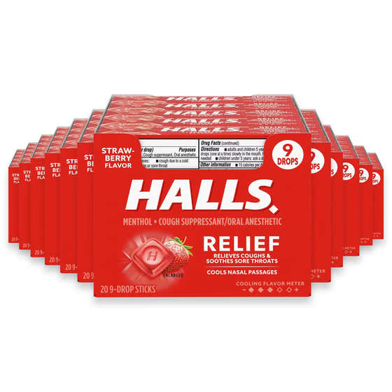 HALLS Relief Strawberry Cough Drops Sticks – 9 Ct – 480 Pack | Halls - Cold Tabs