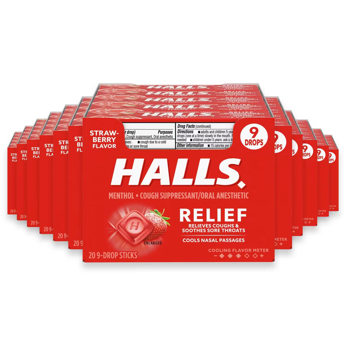 HALLS Relief Strawberry Cough Drops Sticks – 9 Ct – 480 Pack
