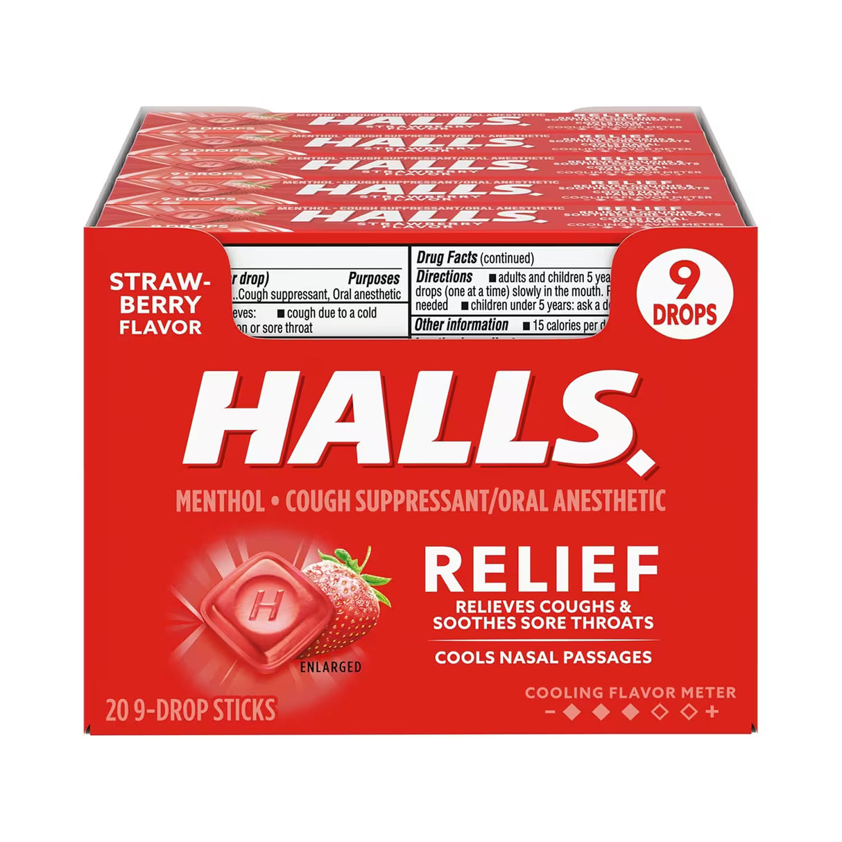 HALLS Relief Strawberry Cough Drops Sticks – 9 Ct – 480 Pack
