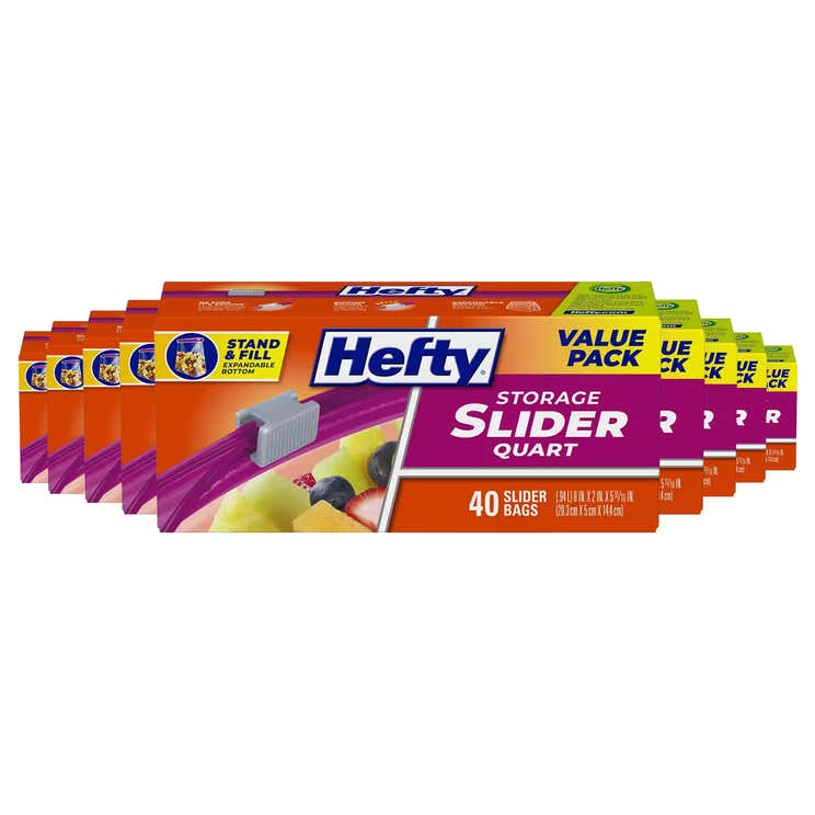 Hefty Slider Storage Bags Quart Size – 40 Count – 9 Pack | Hefty - Pre Order