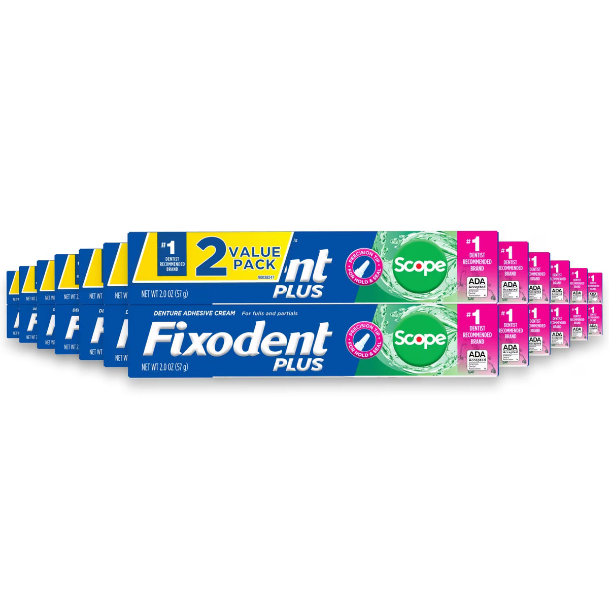 Fixodent Plus Scope Denture Adhesive Cream, Twin Pack - 2 oz - 12 Pack