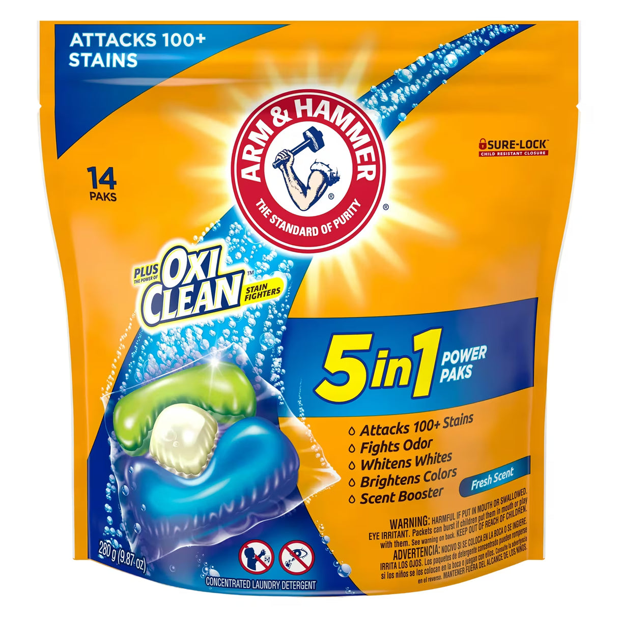 Arm & Hammer Plus OxiClean 5-in-1 Power Paks Laundry Detergent – 14 Count – 4 Pack