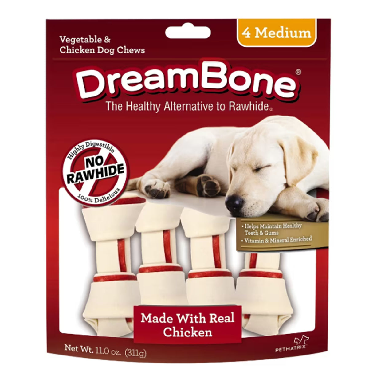 DreamBone Rawhide-Free Chicken Medium Dog Chew – 1 Count – 24 Pack