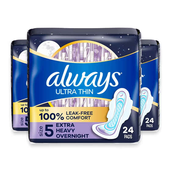 Always Ultra Thin Overnight Pads with Wings, Size 5  – 24 Ct – 3 Pack | Always - Health &amp; Beauty - Wholesale