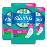 Always Ultra Thin Pads Size 2 Long Super with Wings, 32 Ct – 3 Pack