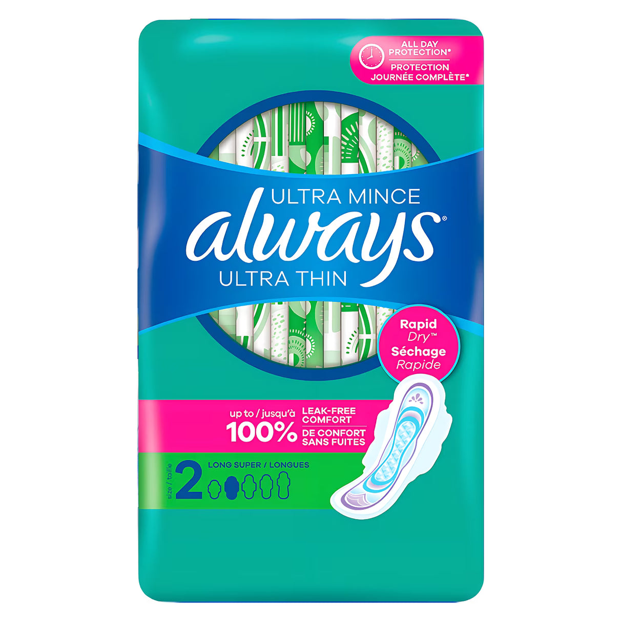 Always Ultra Thin Pads Size 2 Long Super with Wings, 32 Ct – 3 Pack