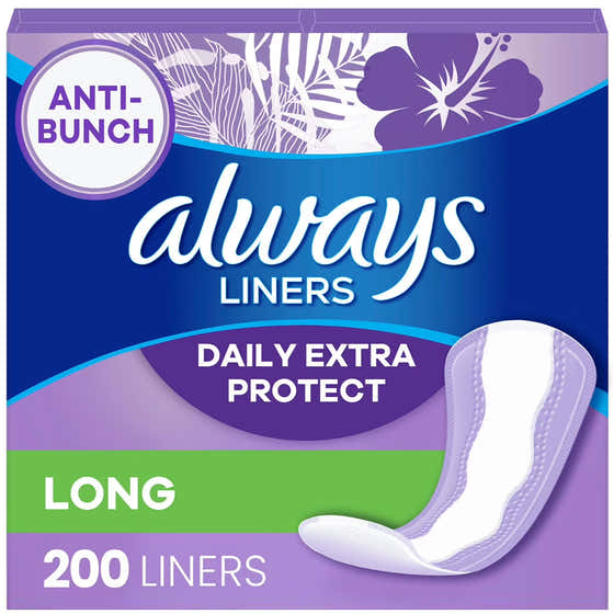 Always Anti-Bunch Xtra Protection Daily Liners, Long, Unscented - 200 Ct | Always - Value pack