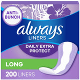 Always Anti-Bunch Xtra Protection Daily Liners, Long, Unscented - 200 Ct