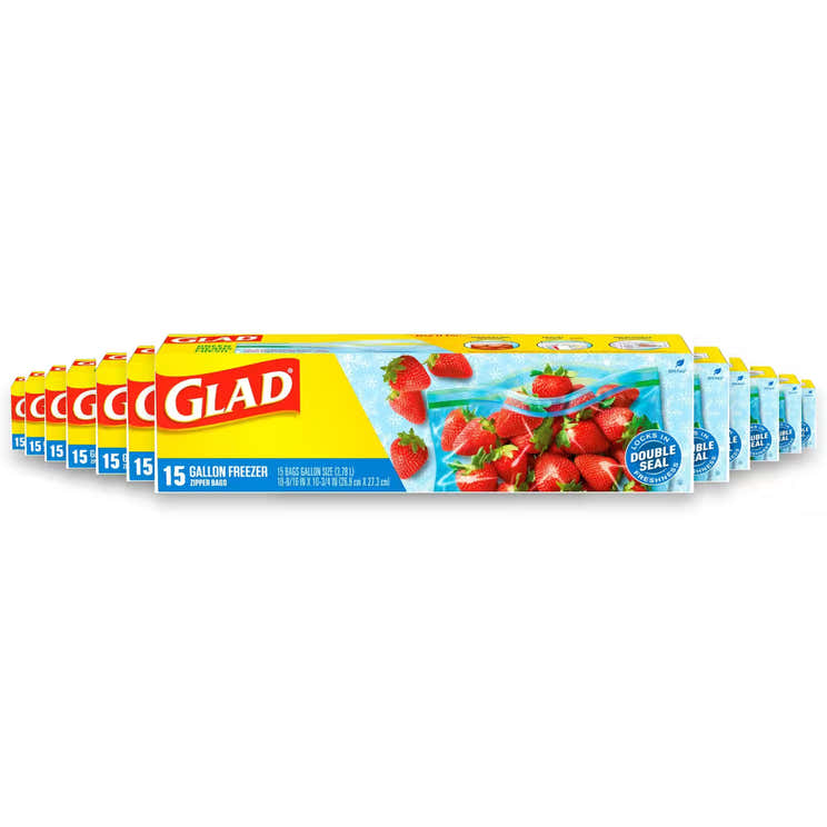 Glad Zipper Freezer Bags – Gallon – 15 Count – 12 Pack | Glad - Pre Order