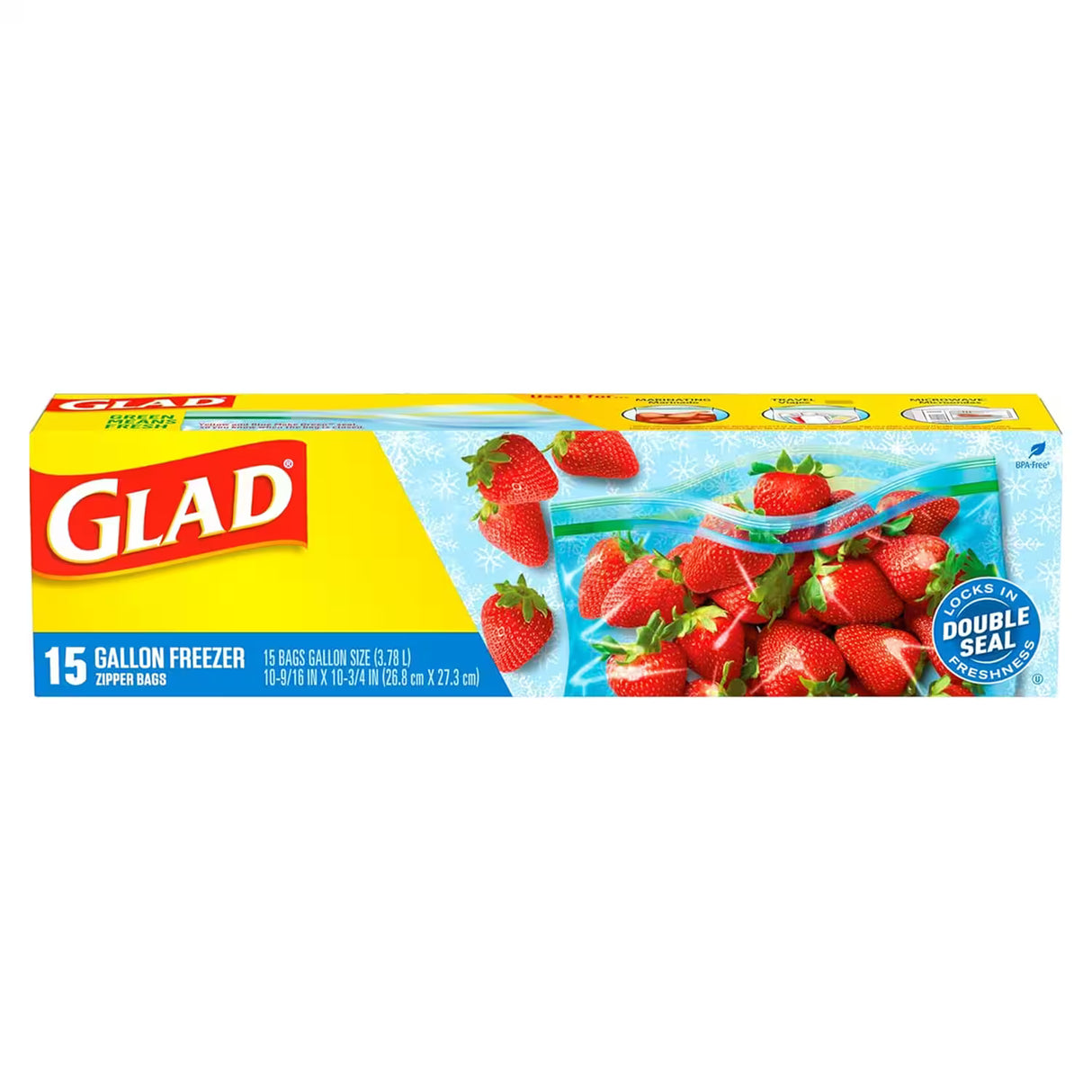 Glad Zipper Freezer Bags – Gallon – 15 Count – 12 Pack