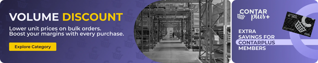 Volume Discounts. Lower unit prices on bulk orders. Boost your margins with every purchase. Click to navigate to volume discounts category. Save extra with Contarplus.