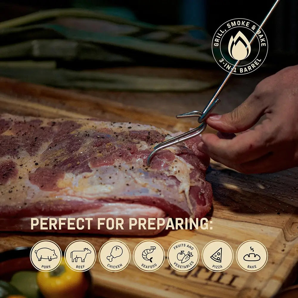 INGRILL 3-in-1 Basic Small Stainless Steel Smoker Barrel Grill – Portable Charcoal BBQ with Thermometer, 12 lbs, Perfect for Camping, Backyard & Home BBQ