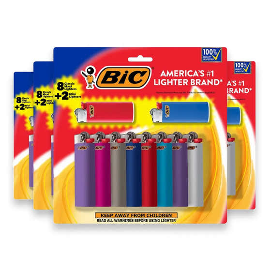 BIC -  Pocket Lighters (8 Maxi with 2 Mini) - 4 Pack | Bic - Household Pack