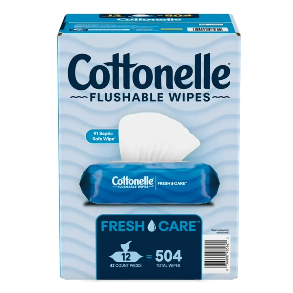 Cottonelle Flushable Wet Wipes, Flip-Top Packs , 504 wipes, 12 Pack