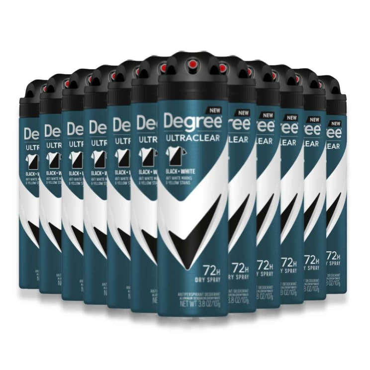 Degree, Advanced 72H MotionSense, Ultraclear Black + White, Dry Spray 3.8 Oz- 12 Pack - Degree Ultraclear Dry Spray - 12 P...