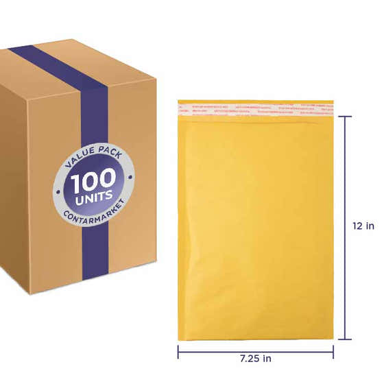 Kraft 3/16&#39;&#39; Bubble Lining Mailers, Paper Pressure 70 lb, Size: 7.25&#39;&#39;x12&#39;&#39; Inches - 100 Pack | Co...