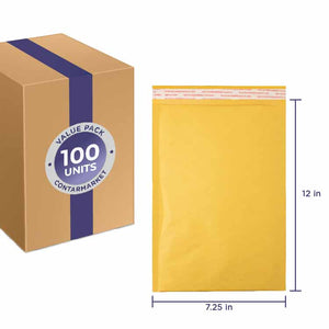 Kraft 3/16'' Bubble Lining Mailers, Paper Pressure 70 lb, Size: 7.25''x12'' Inches - 100 Pack
