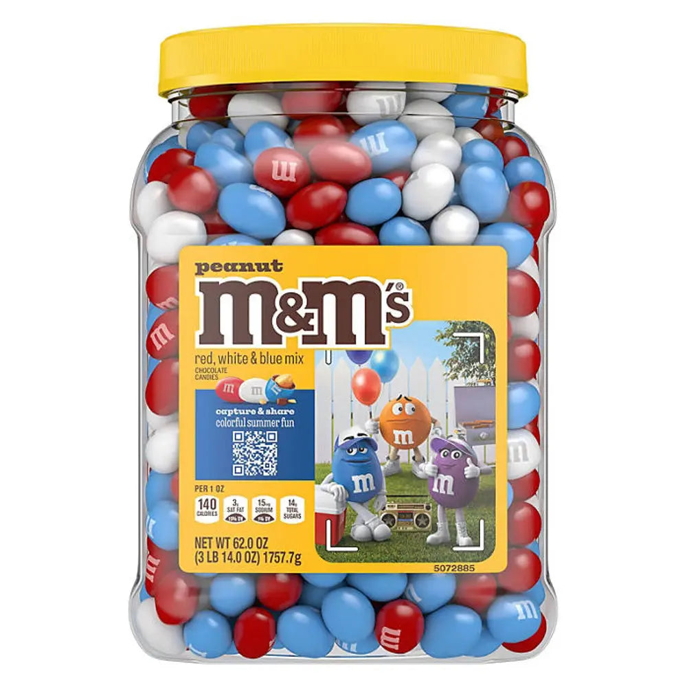 M&M's - Peanut Red, White and Blue Milk Chocolate Bulk Candy Jar - 62 Oz - 6 Pack