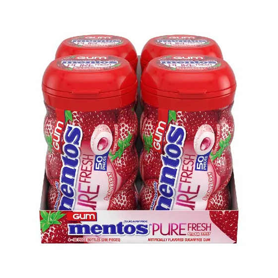 Mentos - Pure Fresh Gum, Strawberry Flavor, Sugar-Free, Long-Lasting Freshness, 50 Ct - 4 Pack | Mentos - Gum &amp; Mints