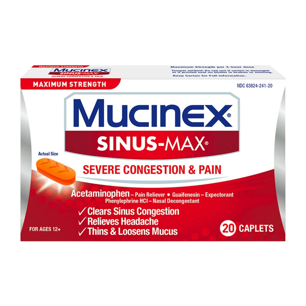 Mucinex - Sinus-Max Severe Congestion Relief Caplets - 20 Ct Each - 24 Pack