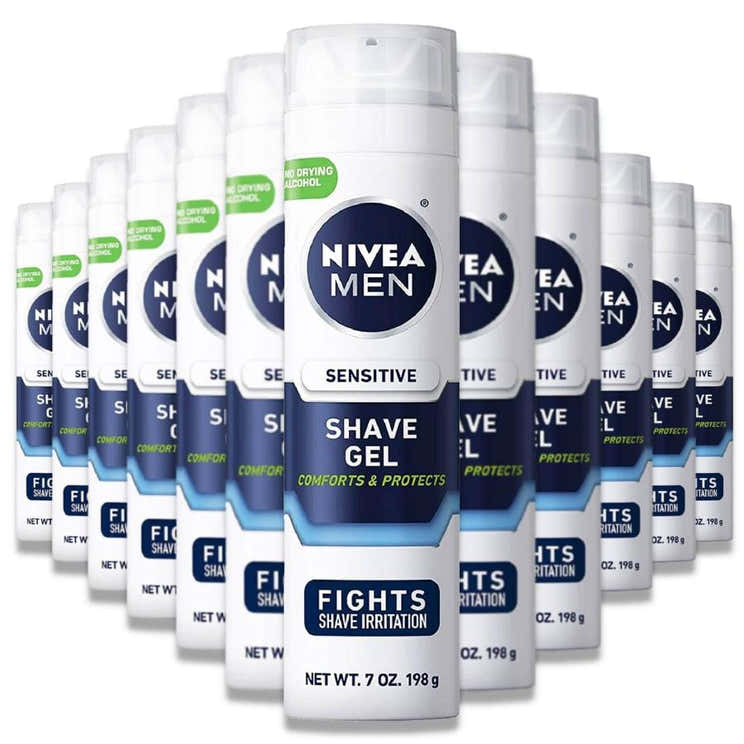 Nivea - For Men, Sensitive Shaving Gel, Protects Skin From Shave Irritation - 7 oz - 12 Pack - Nivea For Men Sensitive Sha...