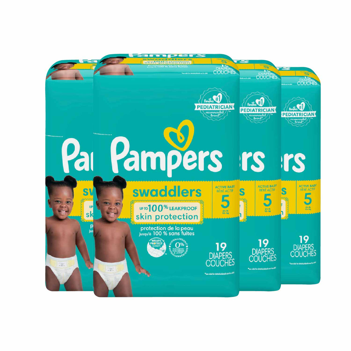 Pampers - Swaddlers Diapers, Size 5 - 19 Ct - 4 Pack