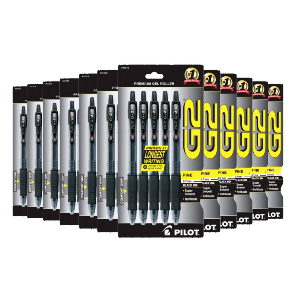 Pilot G2 Retractable Premium Gel Ink Roller Ball Pens, Fine Point, Black Ink 5 ea - 48 Pack