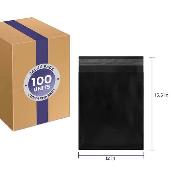 Poly Mailers 2.5MIL, Color black, Size 12&#39;&#39;x 15.5&#39;&#39; inches - 100 Pack | Contarmarket - All products