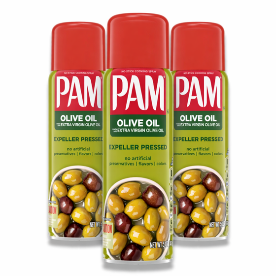 PAM - Cooking Spray, Olive Oil, Made With Extra Virgin Olive Oil, 5 Oz - 3 Pack - Three cans of Pam Olive Oil cooking spra...