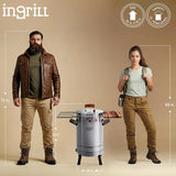 INGRILL 3-in-1 Premium Stainless Steel Smoker Barrel Grill – Portable Charcoal BBQ with Thermometer, 25 lbs, Perfect for Camping, Backyard & Home BBQ - Medium Size -