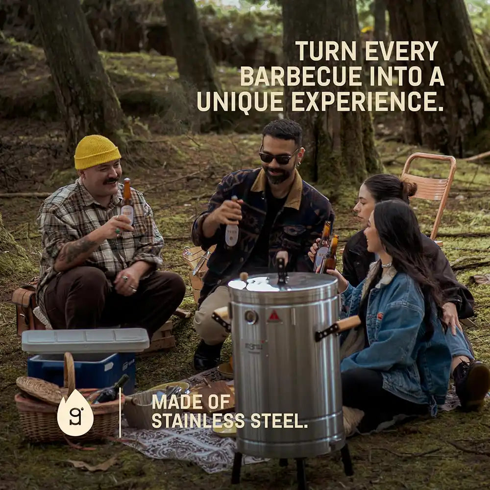 INGRILL 3-in-1 Premium Stainless Steel Smoker Barrel Grill – Portable Charcoal BBQ with Thermometer, 12 lbs, Perfect for Camping, Backyard & Home BBQ - Small Size --