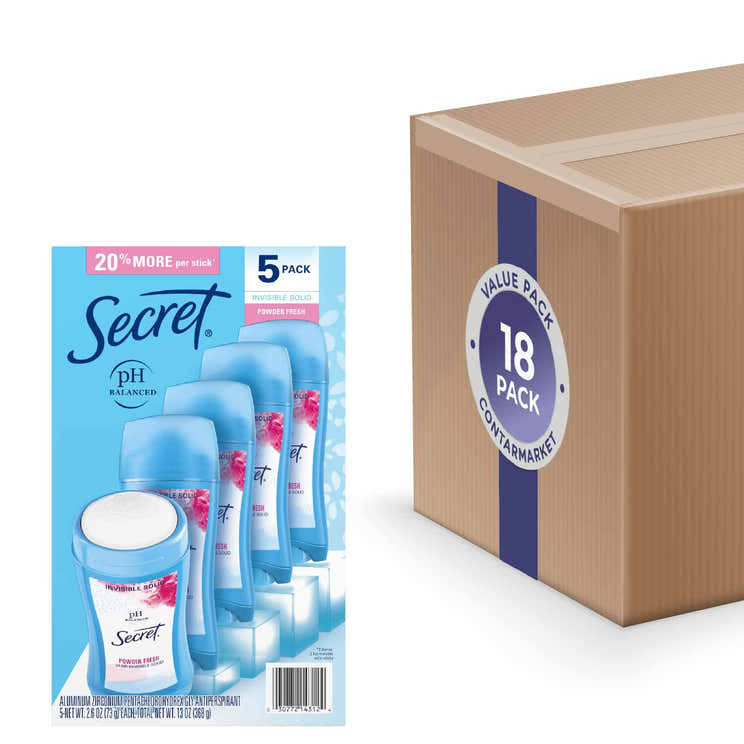 Secret - Invisible Solid Antiperspirant and Deodorant, Powder Fresh - 2.6 Oz 5ct - 18 Pack | Secret - Volume Discount