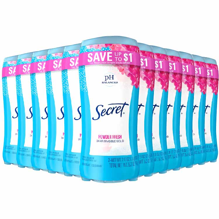 Secret  Anti-Perspirant Deodorant Invisible Solid Powder Fresh Twin Pack - 2.6 Oz - 6 Pack