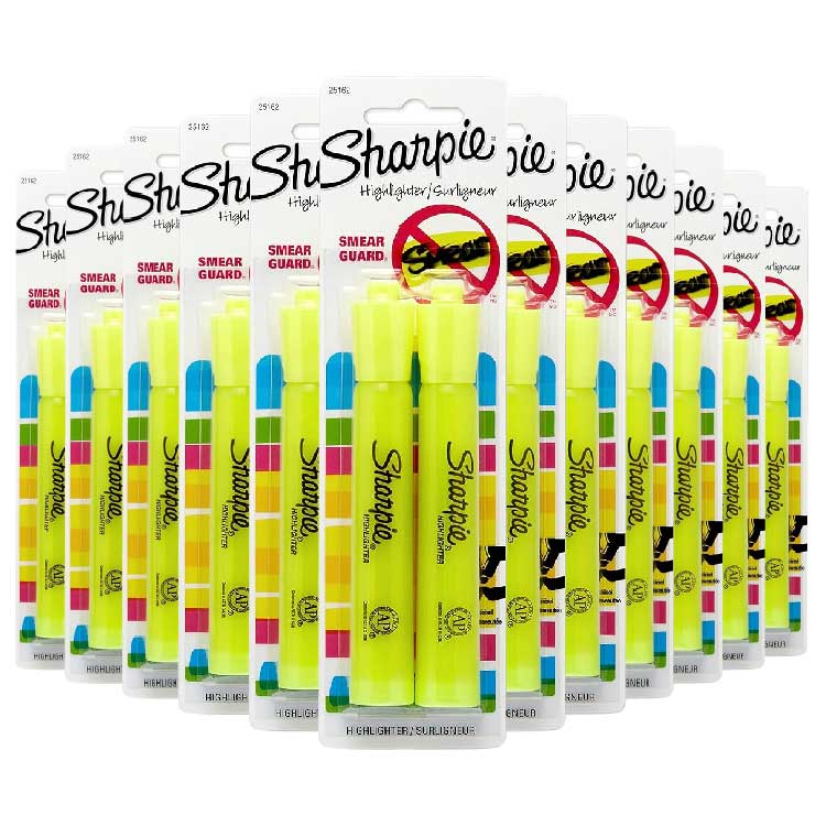 Sharpie - Fluorescent Yellow Highlighters Chisel Tip, 2 ct - 12 Pack