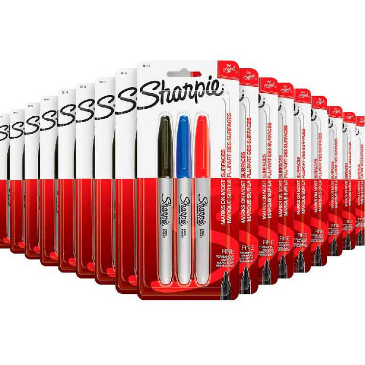 Sharpie Fine Point Permanent Marker Set, Black/Blue/Red  3 ct - 48 Pack | Sharpie - Pre Order