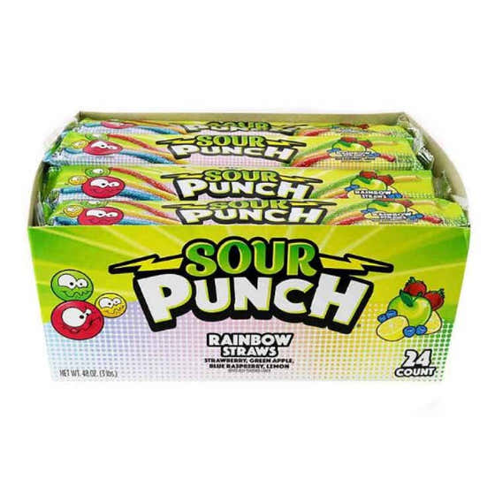 Sour Punch Rainbow Straws Assorted Chewy Candy 2 oz- 24 Pack | Mike And Ike - Seasonal