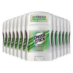 A pack of 12 Speed Stick deodorant sticks with the label 'Fresh' visible, indicating the scent of the product.