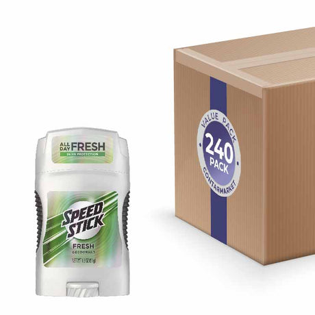 Speed Stick deodorant stick with a cardboard box labeled '240 Pack' on a white background