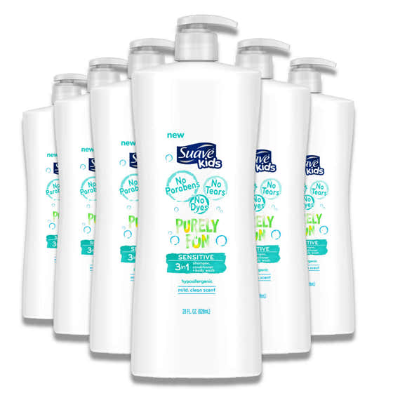 Suave - Kids 3 in 1 Shampoo, Conditioner &amp; Body Wash, Purely Fun - 28 oz - 4 Pack - Suave Kids 3-in-1 Shampoo, Conditi...