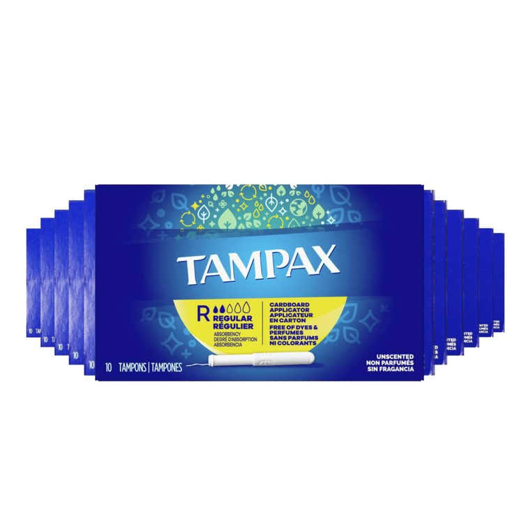 Tampax - Tampon Regular Feminine Unscented- 10 Ct Each - 12 Pack - Tampax Regular Tampons - Bulk Contarmarket | Tampax - P...
